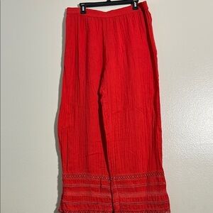 Anthropologie Vibrant Red Lace Trim Wide-Leg Pants